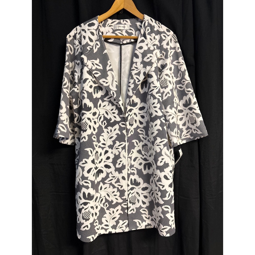 Jones Studio Womens 2X Black White Floral Lace Topper Jacket 3/4 Sleeve NWT